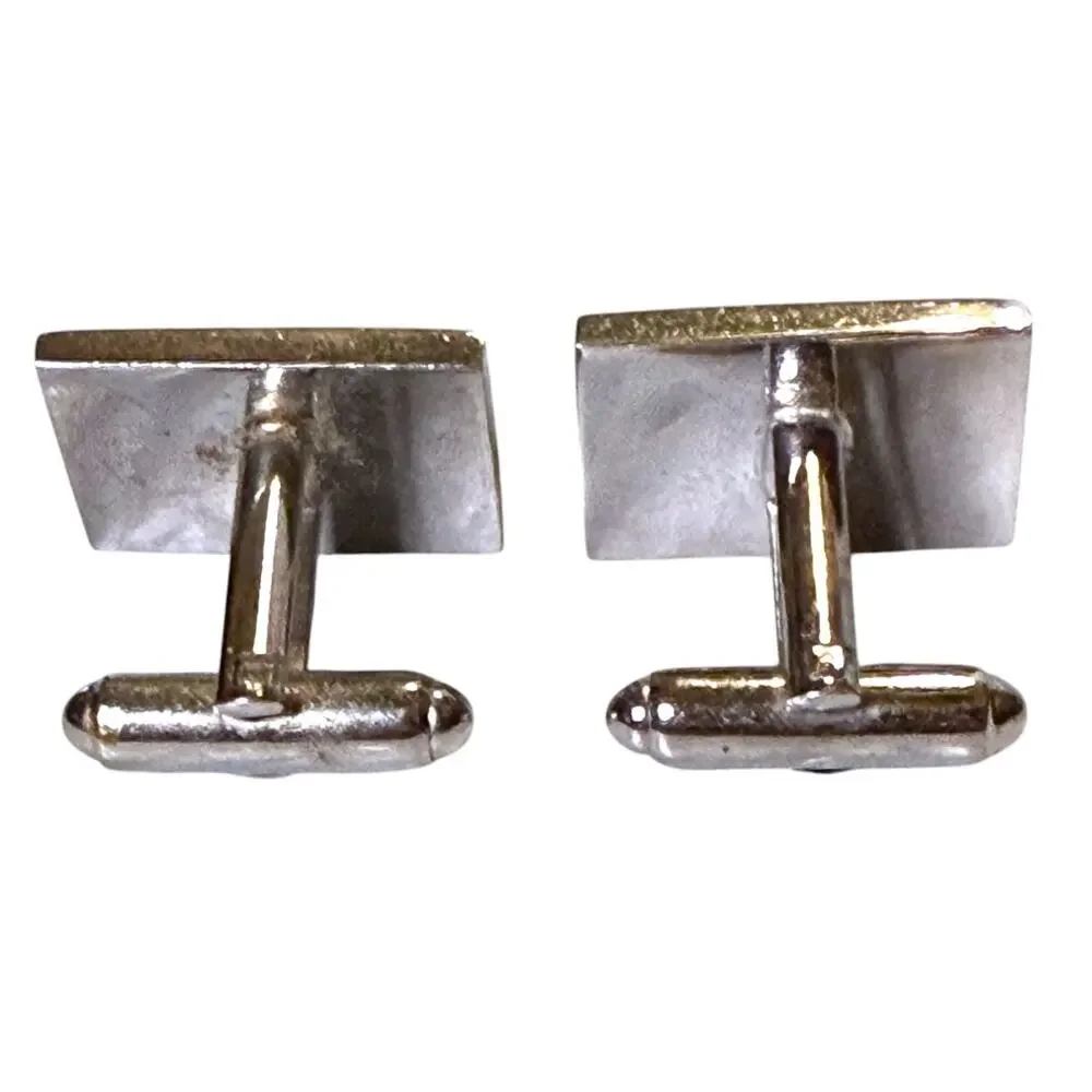 Vintage Dante Cufflinks Mens Silver Tone Brushed Aqua Glass Jewels Bullet Back